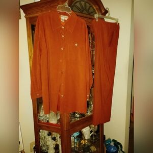 Vintage Dark Red/Maroon Two-Piece Shirt and Pants Set Plus Size 16W